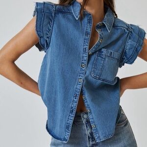 Pilcro Puff Short Sleeve Jean Blouse Size M